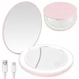 OSDUE Tragbarer LED Taschenspiegel, Mini LED Taschenspiegel mit 1×/10× Vergrößerung, Zweiseitiger Schminkspiegel, Handspiegel Doppelseitig mit Licht, Reise Kosmetikspiegel, Geschenke für Mädchen, Rosa