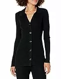 The Drop Constance Ripp-Pullover mit Knopfleiste für Damen, schwarz, Größe L