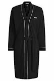 BOSS Herren Kimono Bademantel Morgenmantel aus Baumwoll-Jersey mit Logo und Paspeln Schwarz M