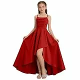XINYUNZU Kleider Mädchen A-Linie Kleid Festlich Leichte Sommerkleid Lang Trägerkleid Abendkleider Festliches Mädchenkleider Ballkleid Freizeitkleid Kinder Dress Elegante Kinderkleider Rot 13–14 Jahre