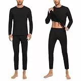 SIMIYA Herren Thermounterwäsche Set, warme Unterwäsche mit Innenfleece, Ultraleicht Oberteil und Unterteil mit Eingriff Langarm Funktionsunterwäsche Rundhals Skiunterwäsche für Winter(Schwarz×2, M)