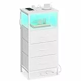 SONGMICS BELLAH Kollektion - Nachttisch mit Ladestation, Beistelltisch mit App-gesteuerter, einstellbarer LED-Beleuchtung, 1 offenes Fach, 3 Schubladen, wolkenweiß-schneeweiß LGS303WH03