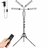 Carastek Pflanzenlampe LED Vollspektrum 4 Köpfe Grow Light 3 Lichter Modi und 9 Arten von Helligkeit Wachstumslampen Pflanzenleuchte Pflanzenlicht LED mit Zeitschaltuhr 3/9/12 Std Höhenverstellbare