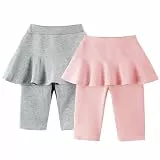 LOLANTA Mädchen Knielange Leggings mit Rock, Sommer Flare Rocked Shorts, Schulsport Carpi für Kinder, 2 Pack, Grau+Rosa, 8-9 Jahre, 140