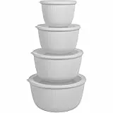 BoxedHome Salatschüssel mit Silikon Deckel, Groß 4er-Set 4,7L/3,2L/2,1L/1,2L, Rührschüssel aus BPA-freiem Kunststoff, Stapelbar, Spülmaschinen- und mikrowellengeeignet, für Camping und Küche, Grau
