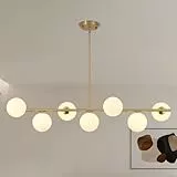 ZenithBeam Moderne Pendelleuchte Wohnzimmer Gold,7 WeißE KugelföRmige Glas Lampenschirme Kronleuchter,HäNgeleuchte Zur Dekoration Des Schlafzimmer,Esszimmerlampe,G9 Fassung Esstischlampe,Hotel,KüChe