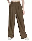 Glacspyg Damen Herbst und Winter Hohe Taille Freizeithosen Hochdichter Polyester Elasthan Stoff Business Arbeitshosen Glatte Elegante Weite Hosen mit Taschen Braun XL
