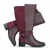Hawkwell Kniehohe Damen-Stiefel mit extra breitem Waden-Ziehverschluss und seitlichem Reißverschluss,burgund Synthetik EU 39