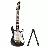 FTVOGUE 14 cm Zarte Holz Mini E-Gitarre Modell mit Stand Display Dekoration Home Kaffee Haus Ornament 4 Farbe(Black)
