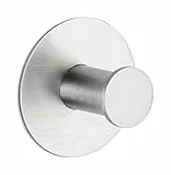 WENKO Wandhaken Celano, runder Garderobenhaken aus rostfreiem Edelstahl, selbstklebend, Befestigung ohne Bohren, Ø 5 x 3,3 cm, Edelstahl matt