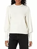 The Drop Damen Vivienne Pullover mit Schulterpolstern, Rundhalsausschnitt und Ballonärmeln, Whisper White, XS