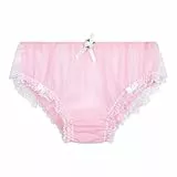 Satini Durchsichtiges Gerüschte Spitze Sissy weich Boy-Shorts Slips Höschen Unterwäsche (Zartrosa - Weiß, L)
