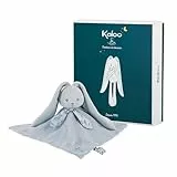 KALOO - Lapinoo - Blaues Hasen-Schmusetuch - Plüschtier Baby - Quadratisch 30 x 30 cm - Zwei Materialien Viskose und Cord Sehr Weich - Geschenkbox - Ab Geburt, K218003
