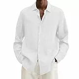Jamicy Leinenhemd Herren Langarm Hemd Baumwolle Freizeithemd Männer Langarmshirt Casual Businesshemd Einfarbig Leinen Shirt Basic Langarmhemd Regular Fit Warehouse Deals Angebote Weiß 5XL