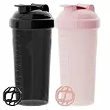 PZMLOASN 2 Stück Protein Shaker bottle 700ml - Auslaufsicherer Schraubdeckel - BPA-frei, aus babyflaschentauglichem Material, für Damen und Herren (Rosa+schwarz)