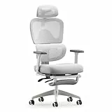 MUSSO E600SE Ergonomischer Bürostuhl, 3-stufig verstellbare Lendenwirbelsäule 3D-verstellbare Armlehne & Kopfstütze mit Fußstütze, maßgeschneidert für Frauen Wirbelsäulenschutz Sitzen (Gray)