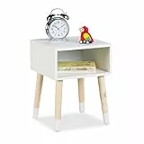 Relaxdays Nachttisch Kinder, offenes Fach, HBT 40x30x30 cm, Kinderzimmer, Kinderkommode, 4 Beine, Holz & MDF, weiß/Natur