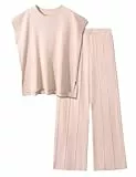 UMIPUBO Zweiteiler Damen 2 Piece Loungewear Set Freizeit Strickpullover Tops High Waist Elastische Taille Hosen Hausanzug Sets Elegant Sleepwear Outfit Elegant Freizeitanzug (Rosa Gekoppelt, M)
