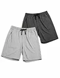 LAPASA Herren Pyjama Shorts 2er Pack mit Taschen, American Style Poly-Baumwolle kurze Schlafanzughose Kordelzug Loungehose Freizeithose M93, Dunkelgrau, Grau meliert, XXL