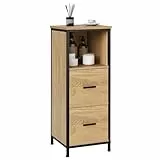 EUGAD Badezimmerschrank mit 2 abnehmbaren Schubladen, Badschrank schmal, multifunktionaler Aufbewahrungsschrank Eckschrank, Industrie Stil, mit Metallrahmen, Schwarz helle Eiche, 30x80x30 cm