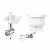 Bosch Zubehör-Set BakingSensation MUZS2BS, Fleischwolf, Kunststoffschüssel, Spritzgebäck-Vorsatz, Edelstahl Loch-Scheibe, 4 Gebäckvarianten, passend für Küchenmaschine Serie 2