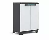 Keter Linear Kunststoffschrank, niedrig, hellgrau/schwarz/blau, 68 x 39 x 90 cm