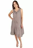 Seasons of April Ärmelloses Damen Musselin Kleid Mini Midi 100% Baumwolle mit Tasseln, Leicht & Locker, One Size - Buki (Taupe)