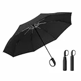 AKINOYAMA Regenschirm groß Sturmfest –Automatisches Öffnen/Schließen Golf Umbrella Karabinergriff für Herren und Damen (Schwarz)