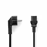 NEDIS Stromkabel | Schutzkontaktstecker | IEC-320-C13 | abgewinkelt | gerade | Vernickelt | 2.00 m | rund | PVC | Schwarz | Plastikbeutel