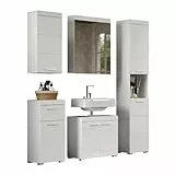 trendteam smart living - Amanda - Badezimmer Komplettset (WBU + Spiegelschrank + Standschrank + Hochschrank + Hängeschrank) - Weiß/Weiß Hochglanz - (BxHxT) 163 x 190 x 34 cm - Kratzfest