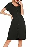 Lovasy Still Nachthemd Damen Kurzarm Schlafshirt mit Knöpfen Nursing Nachthemd Schwangerschaft Geburt Nachtkleid Nachtwäsche,Schwarz,XXL