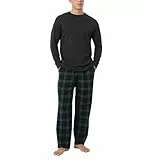 LAPASA Herren Pyjama-Set Relaxed Fit Schlafanzugset, Flanell Hose & Baumwolle Top M79, Dunkelgrau + Grün&blaues Karomuster, S