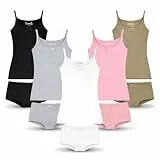 SAMILY Mädchen Unterhosen Unterhemd Set 10er Pack Boxershorts Spaghettiträger Unterwäsche Baumwolle 122 128