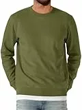 Runcati Herren Sweatshirt Langarm Rundhals Pullover Männer Einfarbig Langarmshirt Basic Freizeit Sport Oberteile Armeegrün L
