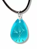 „Wunschblume“ Halskette für Damen | Echte Pusteblume Samen in Kunstharz Anhänger (Tropfenform) | Boho Schmuck mit gewachster Baumwollkordel | Geschenkidee mit Bedeutung (Himmelblau)