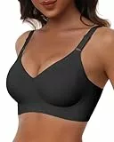HORISUN Bequemer Nahtloser BH mit Vollständiger Abdeckung für Damen, Kabellose Push-Up BHS mit Weicher Unterstützung Normale und Große Größen (Schwarz L)