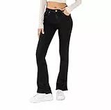 Nina Carter P079 Damen Jeanshosen Flared Bootcut Zip Used Look Ausgestellte Jeans Schlaghosen (Schwarz (P079-2), M)