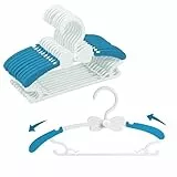 WJWSKI Kleiderbügel Kinder, 20 Stick Baby kleiderbügel mit Hosenständer, Platzsparend Mitwachsende Kinderkleiderbügel, Antirutsch Blau Schmetterling Bügel für Kinderbekleidung