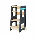 KYWAI® – Montessori Lernturm ab 1 Jahr, aus robustem Holz, Premium-Modell in Großformat, Learning Tower mit Doppelter Sicherheitsbarriere, Antirutschstreifen, Höhenverstellbar