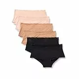 Amazon Essentials Damen Bikinihose aus Peachfarbener Mikrofaser mit Spitzenbesatz, 6er-Pack, Gewaschene Bronze/Helles Blütenblatt/Schwarz, 38