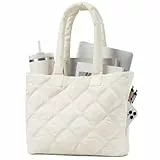 soewten Damen Shopper Puffertasche,Handtasche, leichte Nylon Tragetasche mit 15,6 Zoll Laptopfach, Schultertasche mit vielen Fächern für Arbeit, Uni, Reisen & Freizeit, Beige,Medium