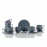 Kütahya Porselen 12-teiliges Kaffeetassen Set aus Porzellan | Kaffee Geschirrset für 6 Personen | Rundes und Modern Design Tassen & Untersetzer | Spülmaschinenfest (Grau, 12 Teile Set)
