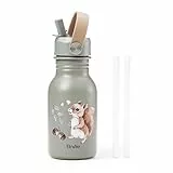 Elodie Details Trinkflasche Kinder Edelstahl mit Strohhalm | Sport BPA frei | auslaufsicher | Wasserflasche für Schule, Kindergarten | für Kleinkinder Jungen und Mädchen | 350ml | Chipmunk Darling