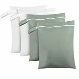 Wusboo Nassbeutel 40 x 30 cm, Wasserdichte Wetbags Wäschesack 2 Grau-Grün & 2 Weiß, wiederverwendbarer Reise-Feuchtbeutel mit Reißverschluss, Klein Nasstasche Schwimmen für Schmutzwäsche und Windeln