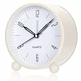 YouJabz Wecker Analog Ohne Ticken mit Nachtlicht,Modischer Runder Metall Nachttisch Wecker Laut für Tiefschläfer, Batteriebetrieben, Zurück zur Schule, Kind Schüler Geschenk(Weiß)