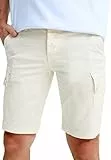 Leif Nelson Herren Cargo Hose Shorts Sommer Kurze Hose Chino Bermuda Stretch Slim Fit LN1345; W30; Beige