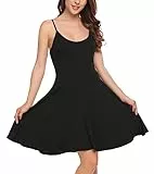 UNibelle Kleid Damen Elegant V-Ausschnitt Sommerkleid Blumenmuster Kleid Verstellbaren Spaghettiträger Strandkleid Rüschen Kleider Pures Schwarz M