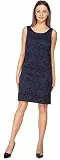 Bellivalini Damen Kleid Knielang Spitzenkleid festlich Sommerkleid ohne Ärmel Rose Muster Rundhals BLV50-260 (Dunkelblau, XL)