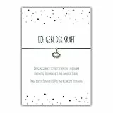 Glücksschmiedin – Kraft Geschenk Armband in Schwarz mit Ginkgo-Anhänger & Spruchkarte – Mutmacher & Glücksbringer für Prüfungen & Herausforderungen – Handgefertigt in Deutschland