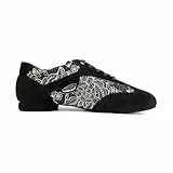 Portdance Damen Trainer Tanzschuhe PD09 - Nubuck/Leder Schwarz/Weiß - 1,5 cm Micro-Heel - Normalweite - Made in Portugal (Schwarz/Weiß, EU Schuhgrößensystem, Erwachsene, Damen, Numerisch, M, 39)